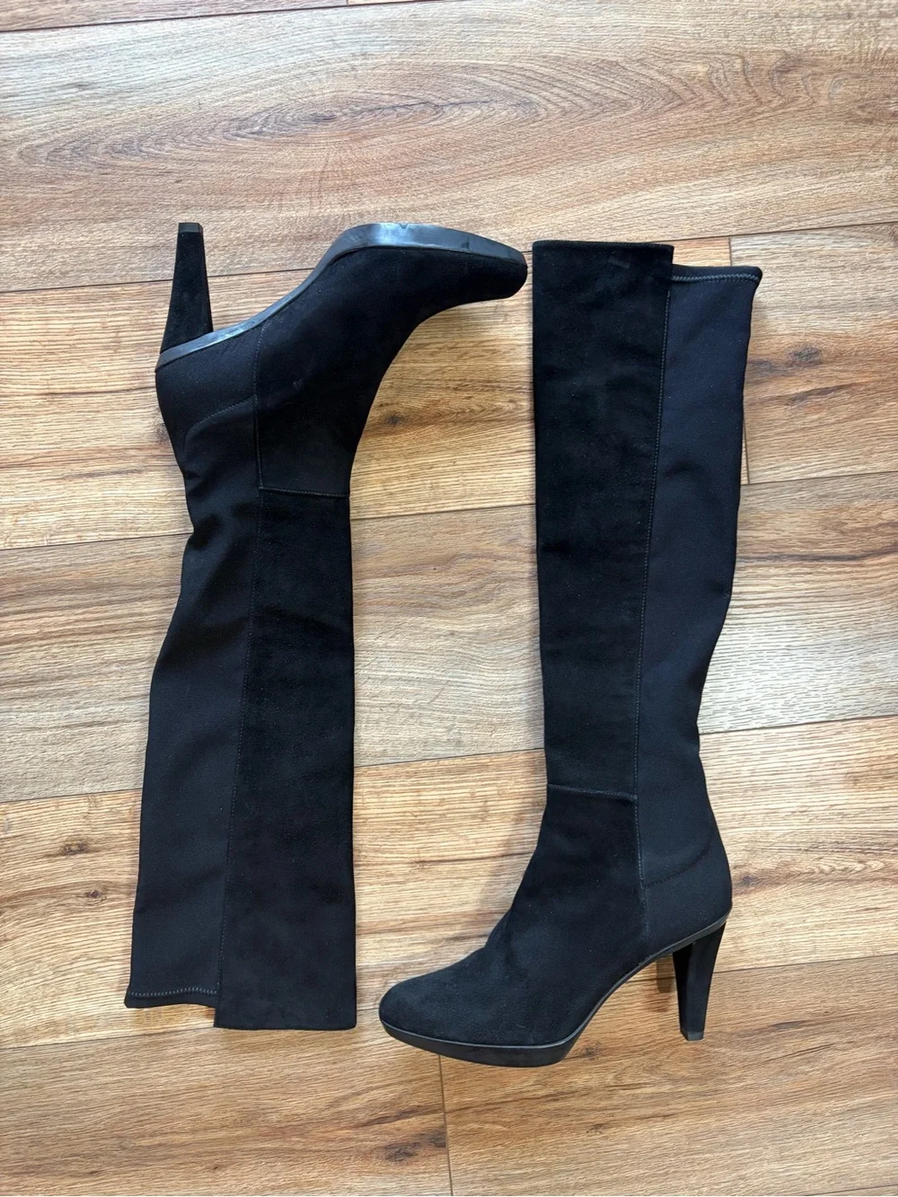 Stuart Weitzman black gothic blockette over-the-knee stretch boots
